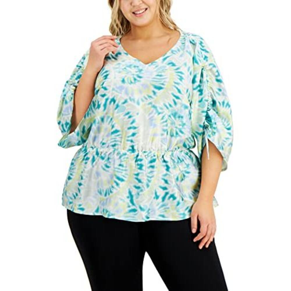 JM Collection Plus Size Ruched Sleeve Top - Picture 2 of 4
